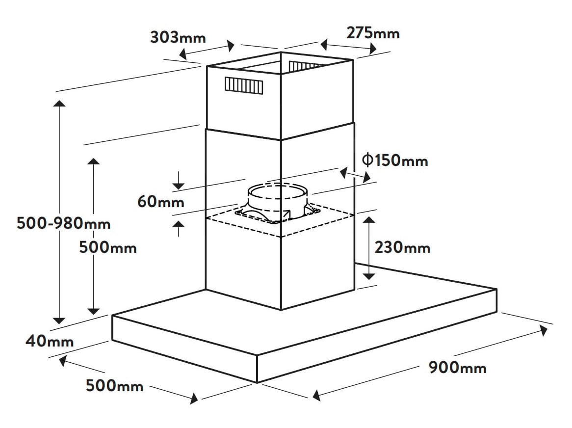 Omega 90cm Canopy Rangehood ORC93XA