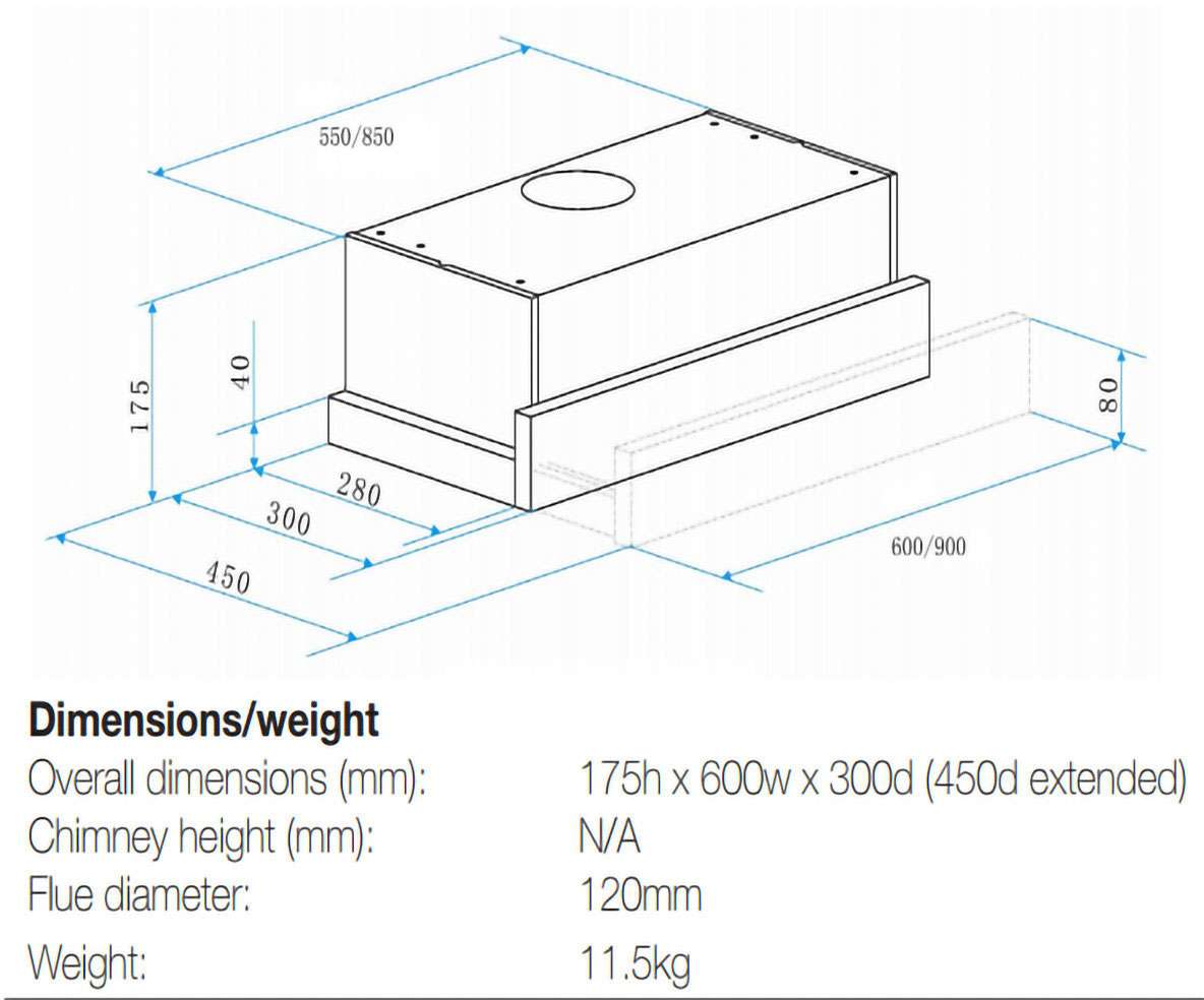 Omega 60cm Slideout Rangehood ORT6WXA