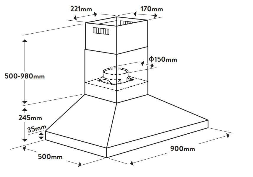 Omega 90cm Canopy Rangehood ORW9XL