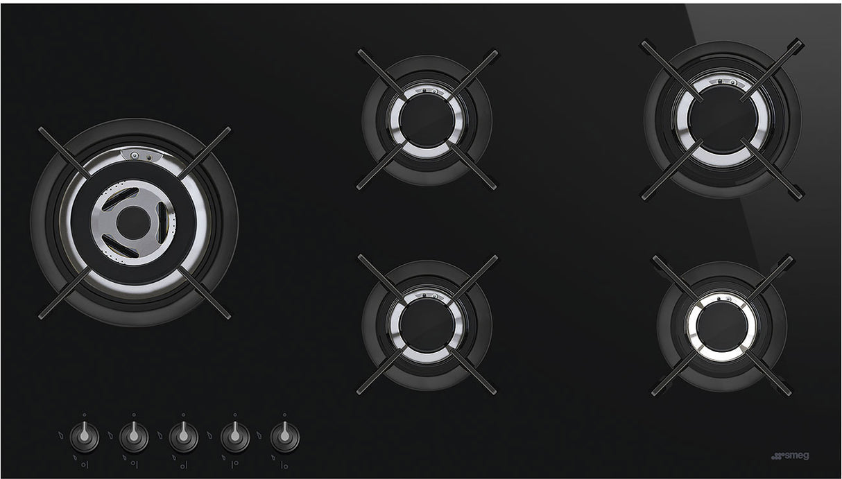 Smeg 90cm Classic Glass Gas Cooktop Black PV195LCNAU
