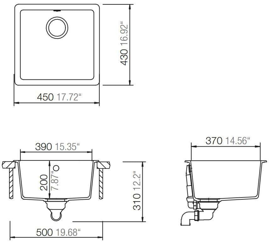 Abey Schock Quadro Onyx Small Single Bowl Inset/Undermount Granite Sink QN-100SB