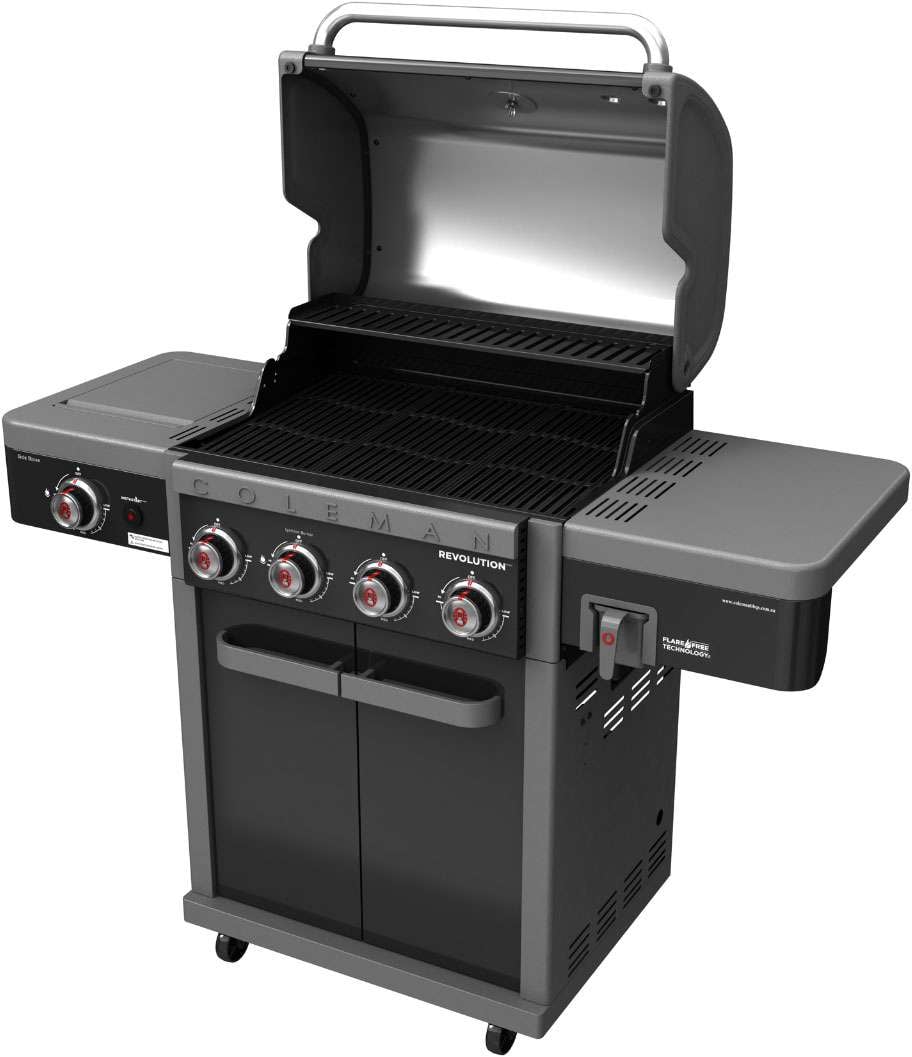 Coleman Revolution 4 Burner Freestanding LPG BBQ+Side Burner Black Gloss REV4BGL