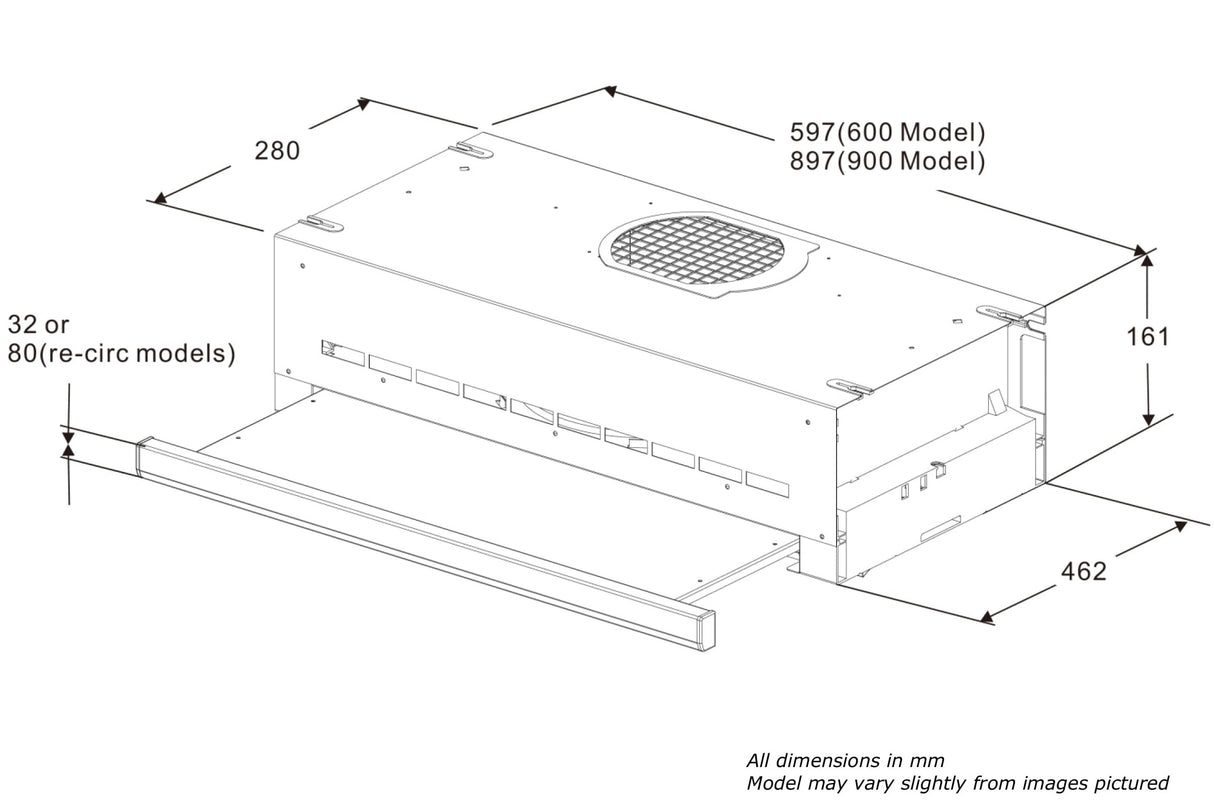 Robinhood 60cm Stainless Steel or White Slideout Rangehood RO61SS/WH/80