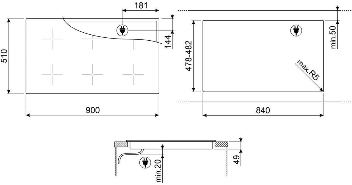 Smeg 90cm Black Ceramic Glass Induction Cooktop SAI4954D