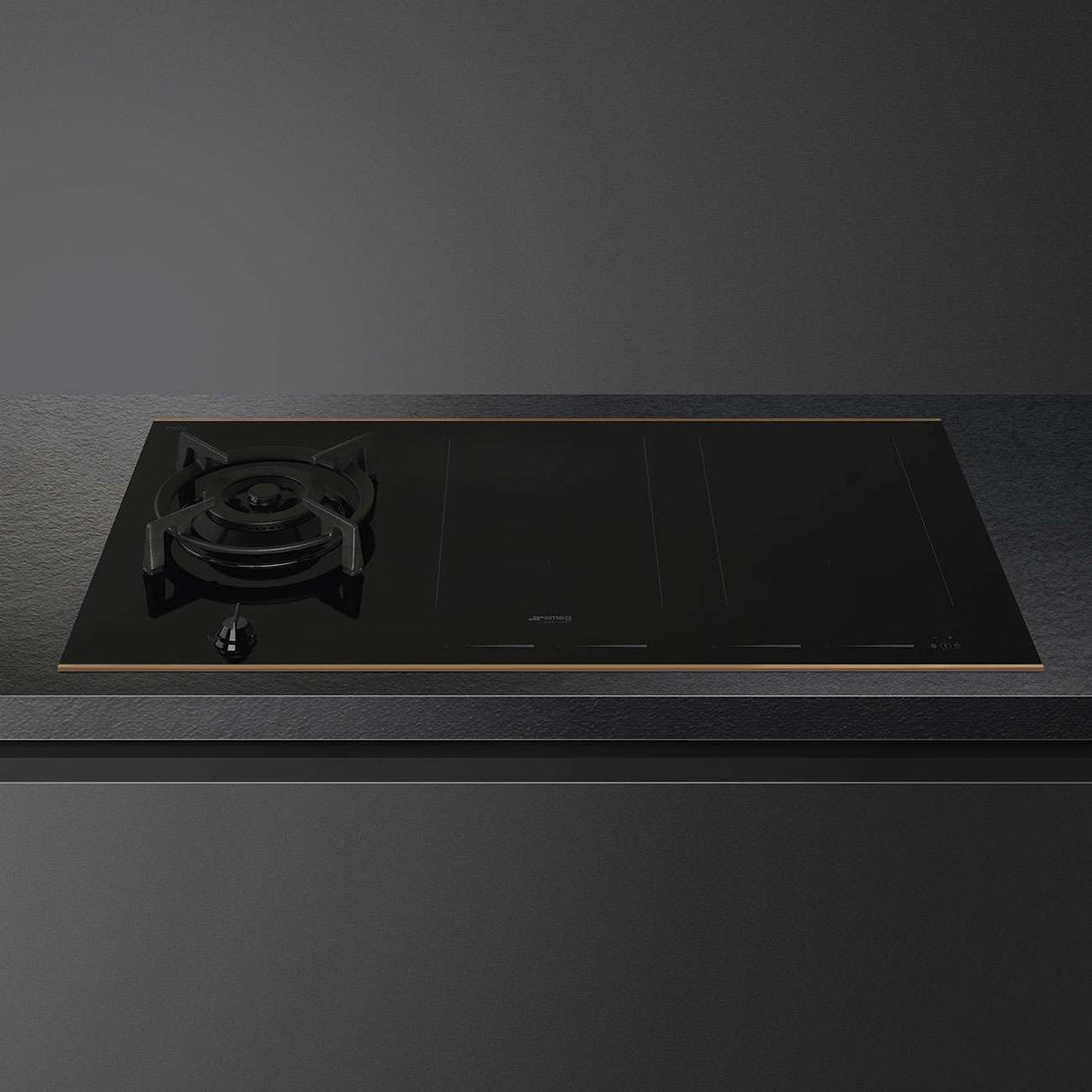 Smeg 90cm Dolce Stil Novo Gas and Induction Cooktop Black SAIG6954R