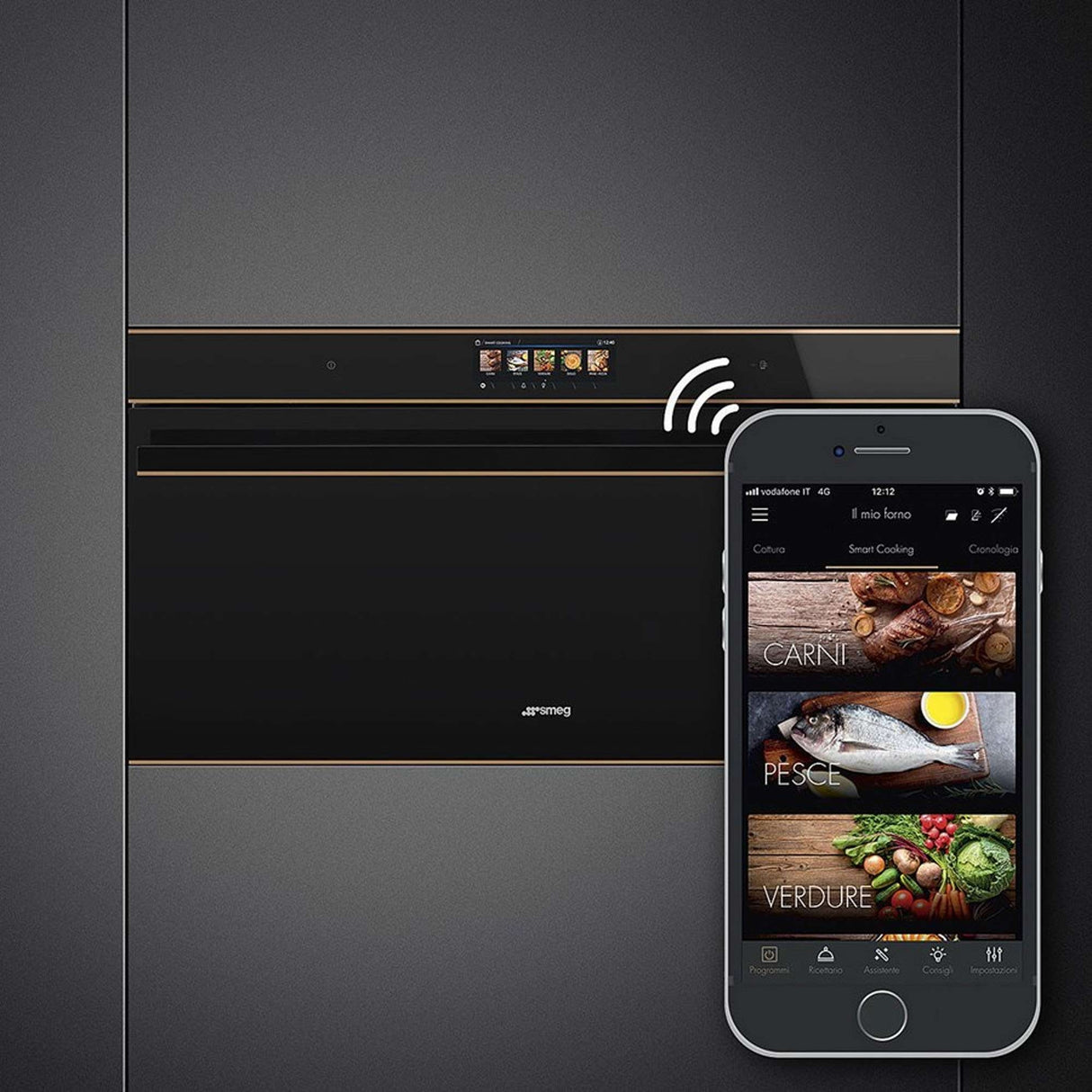 Smeg 90cm Dolce Stil Novo Copper Trim Pyrolytic Wall Oven Black SFPR9606WTPNR