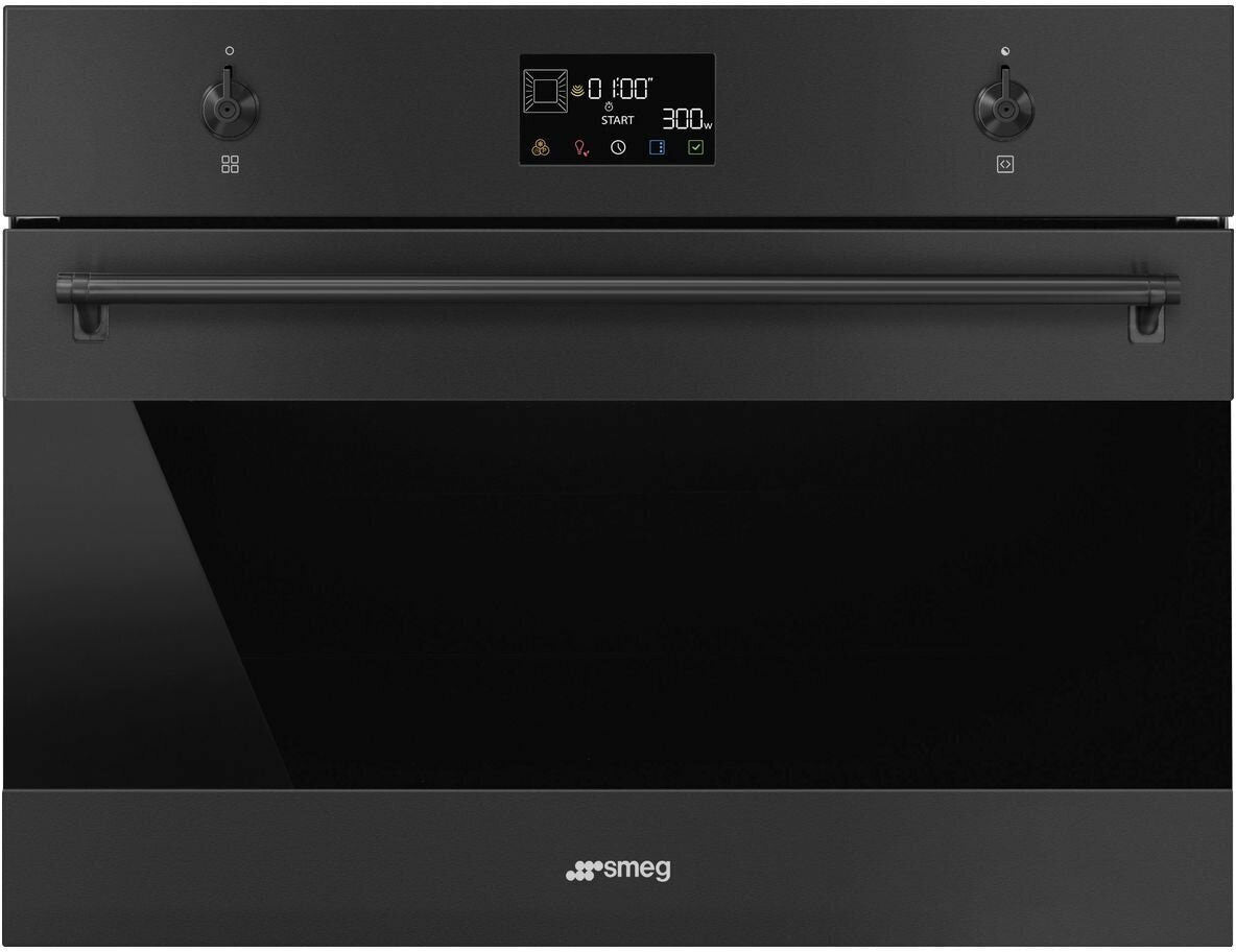 Smeg 45cm Classic Combi Microwave Electric Built-In Oven Black SOA4302M1N