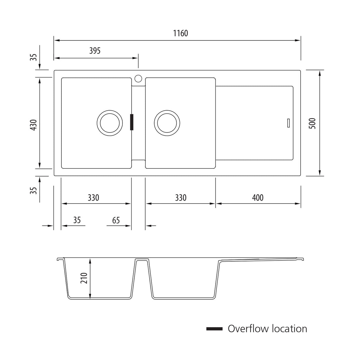 Oliveri Santorini Double Bowl Topmount Sink With Drainer Black ST-BL1516OF