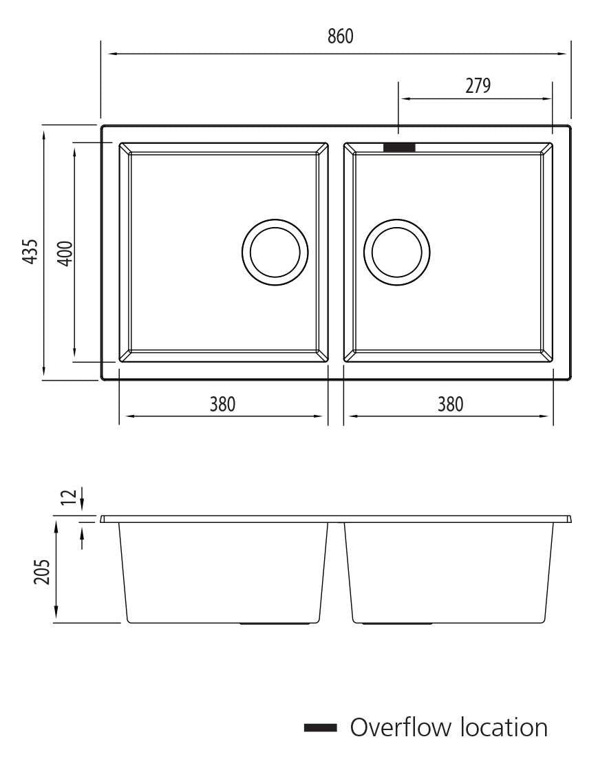 Oliveri Santorini Double Bowl Undermount Sink Black ST-BL1563U-OF
