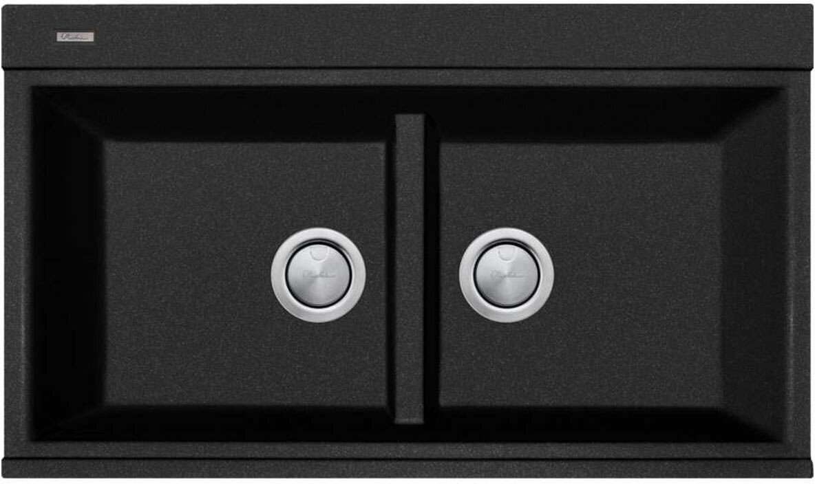 Oliveri Santorini Double Bowl Inset Sink Black With Glass Top ST-BL1566GT