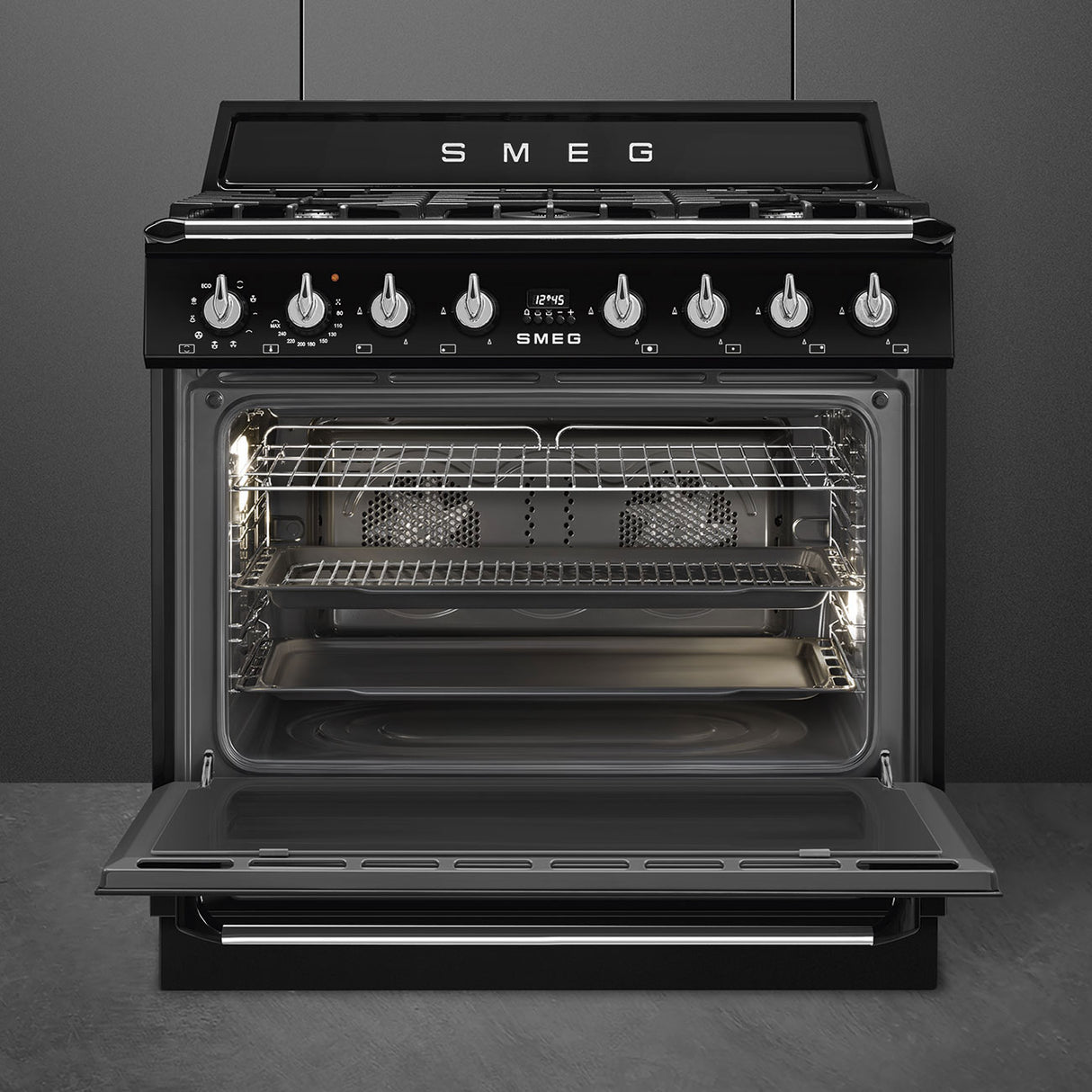 Smeg 90cm Victoria Freestanding Dual Fuel Oven/Stove Black TRA90GPBL