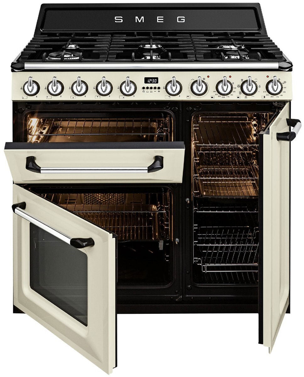 Smeg 90cm 68L Panna Victoria Dual Fuel Freestanding Oven/Stove TRA93P