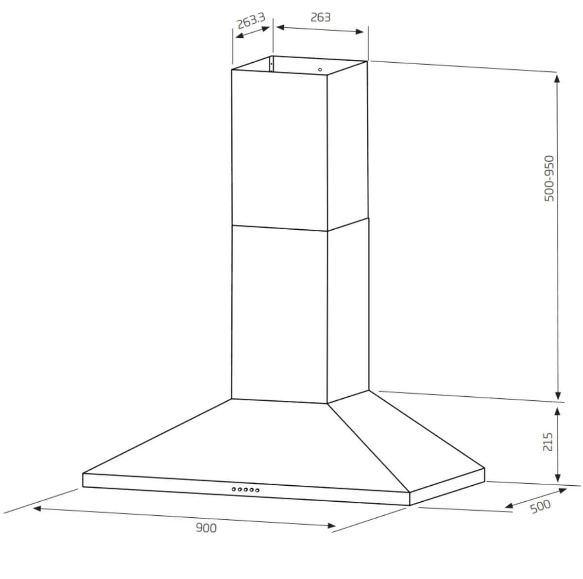 Schweigen 90cm Non-Silent 1080m3/hr Stainless Steel Wallmount Rangehood TRI-900
