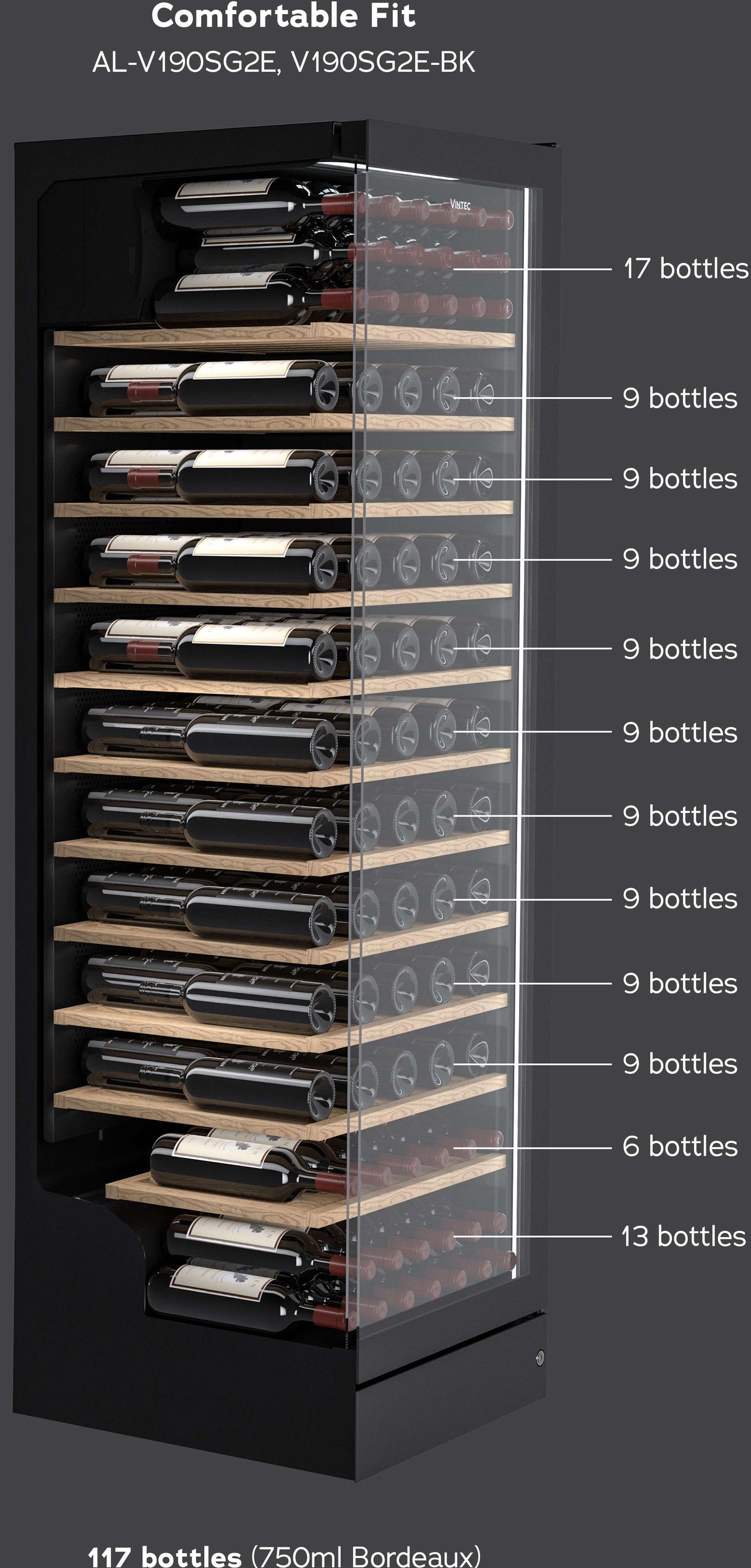 Vintec 198 Bottle Wine Cabinet Fridge V190SG2E-BKLH | Greater Sydney Only