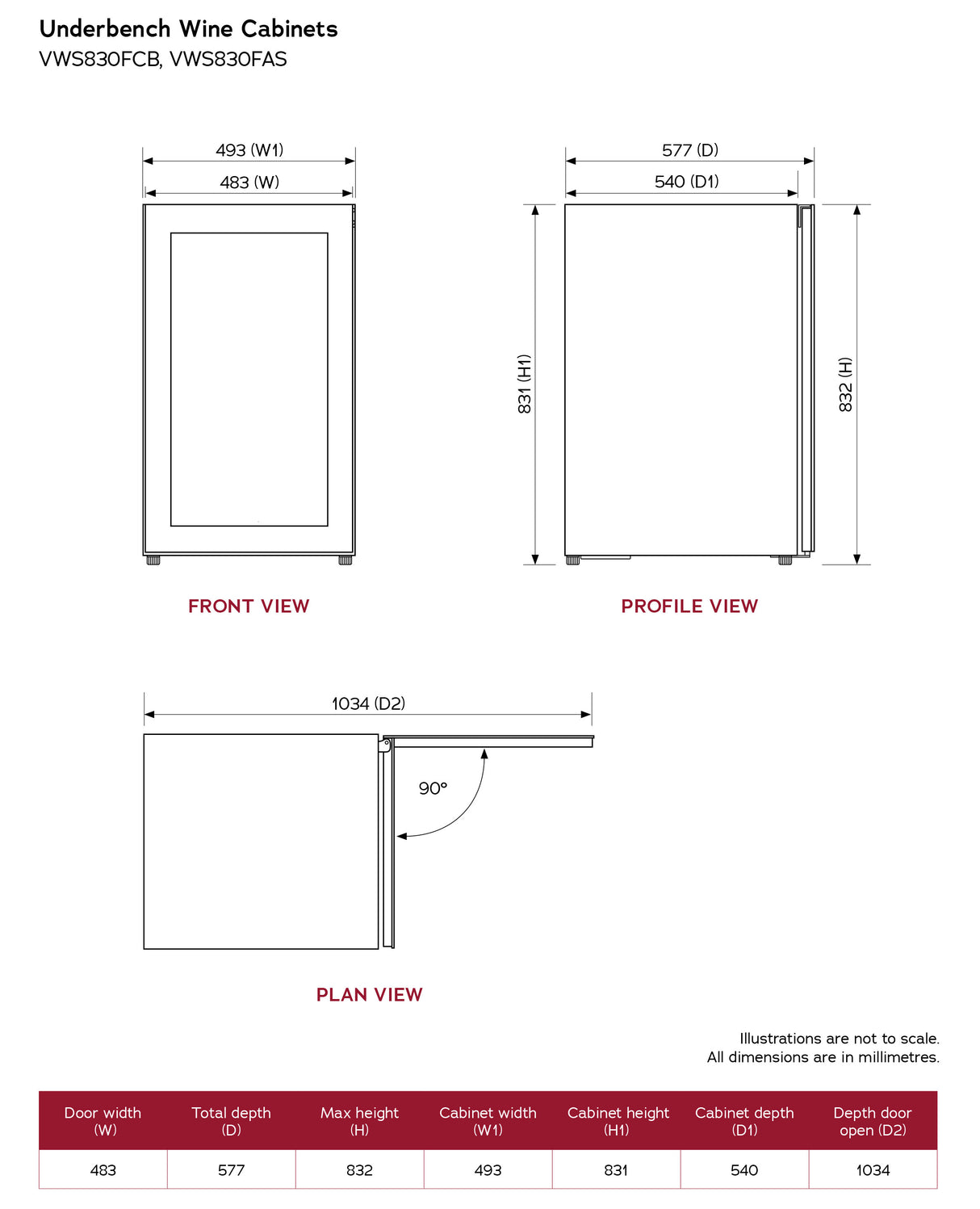 Vintec 35 Bottle Single Zone Under Bench Wine Fridge Black VWS830FAS-X