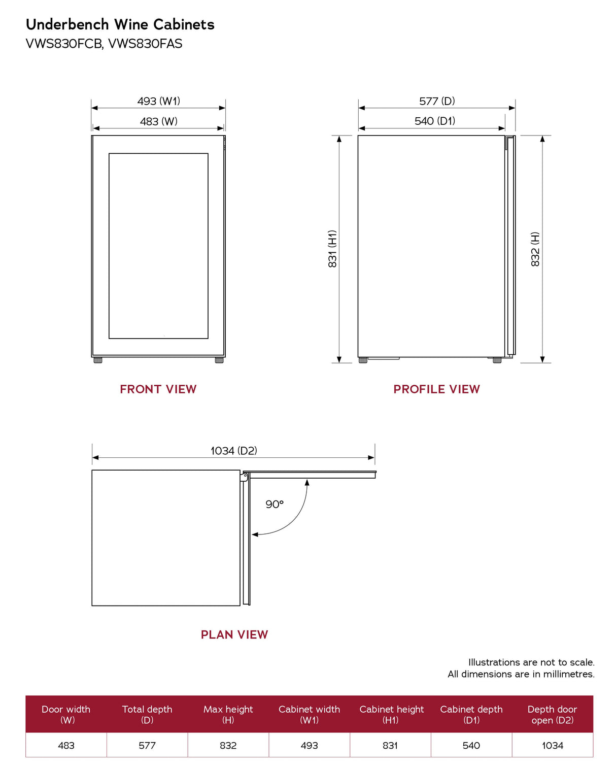 Vintec 35 Bottle Single Zone Under Bench Wine Fridge VWS830FCB-X