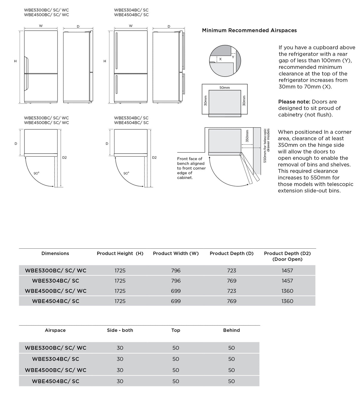 Westinghouse 496L Bottom Mount Refrigerator WBE5304SC-R | Greater Sydney Only