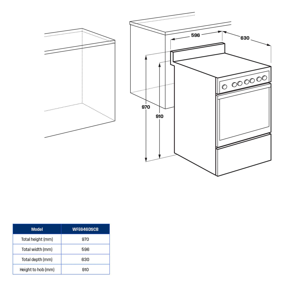 Westinghouse 60cm 80L Electric Freestanding Oven/Stove WFE646DSCB