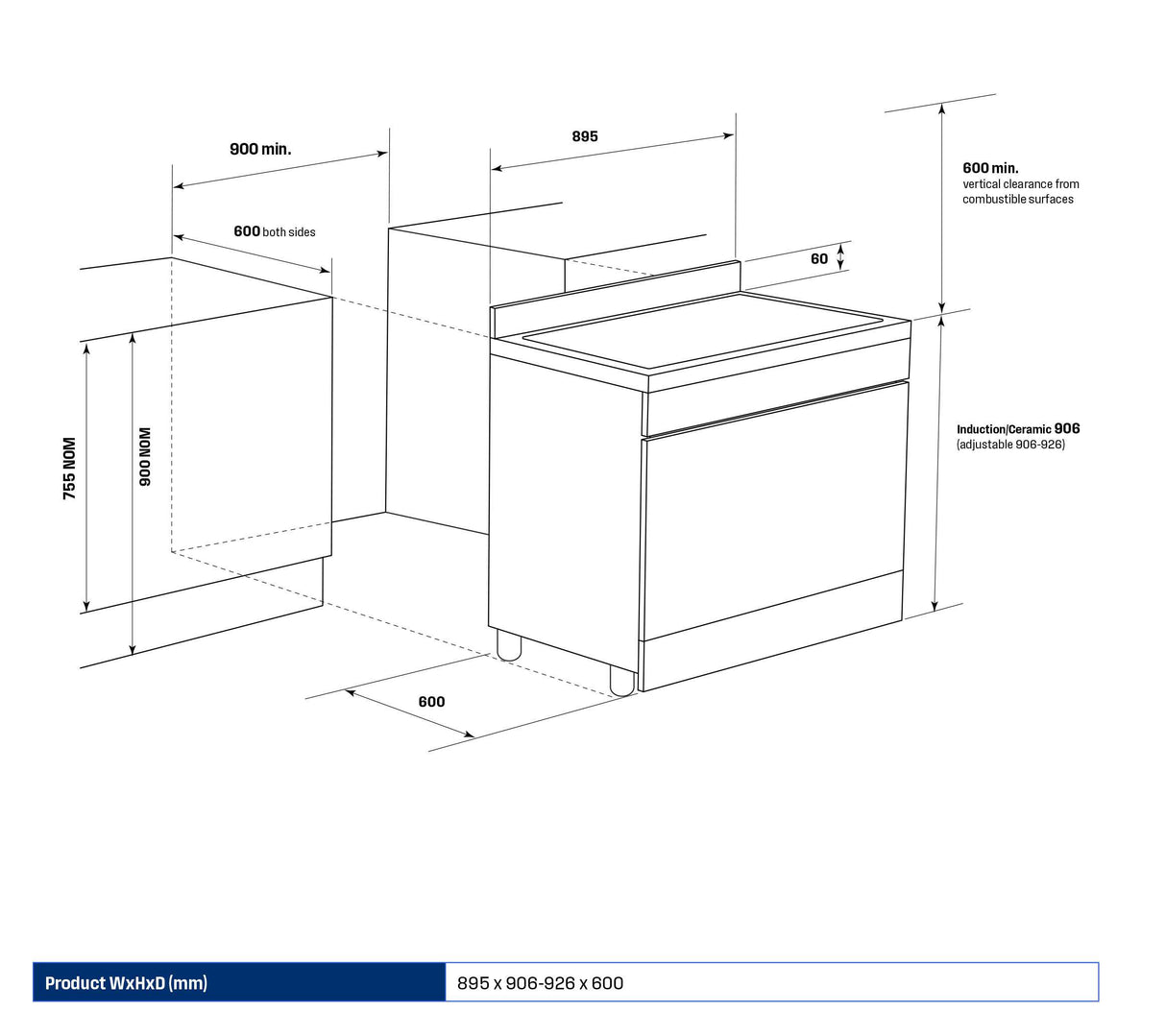 Westinghouse 90cm 125L Electric Freestanding Oven/Stove WFE9756DD