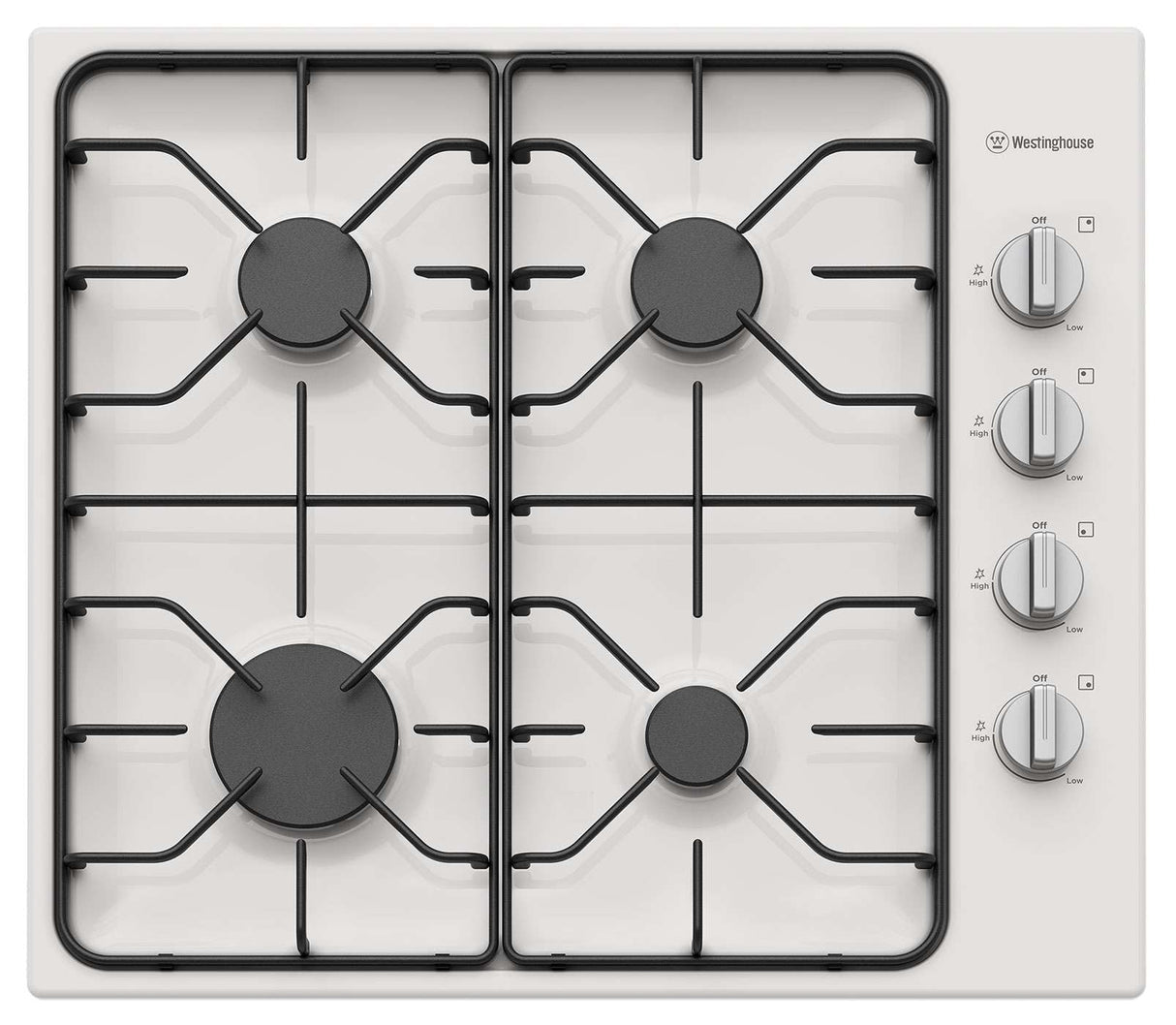 Westinghouse 60cm White Enamel Gas Cooktop WHG640WC