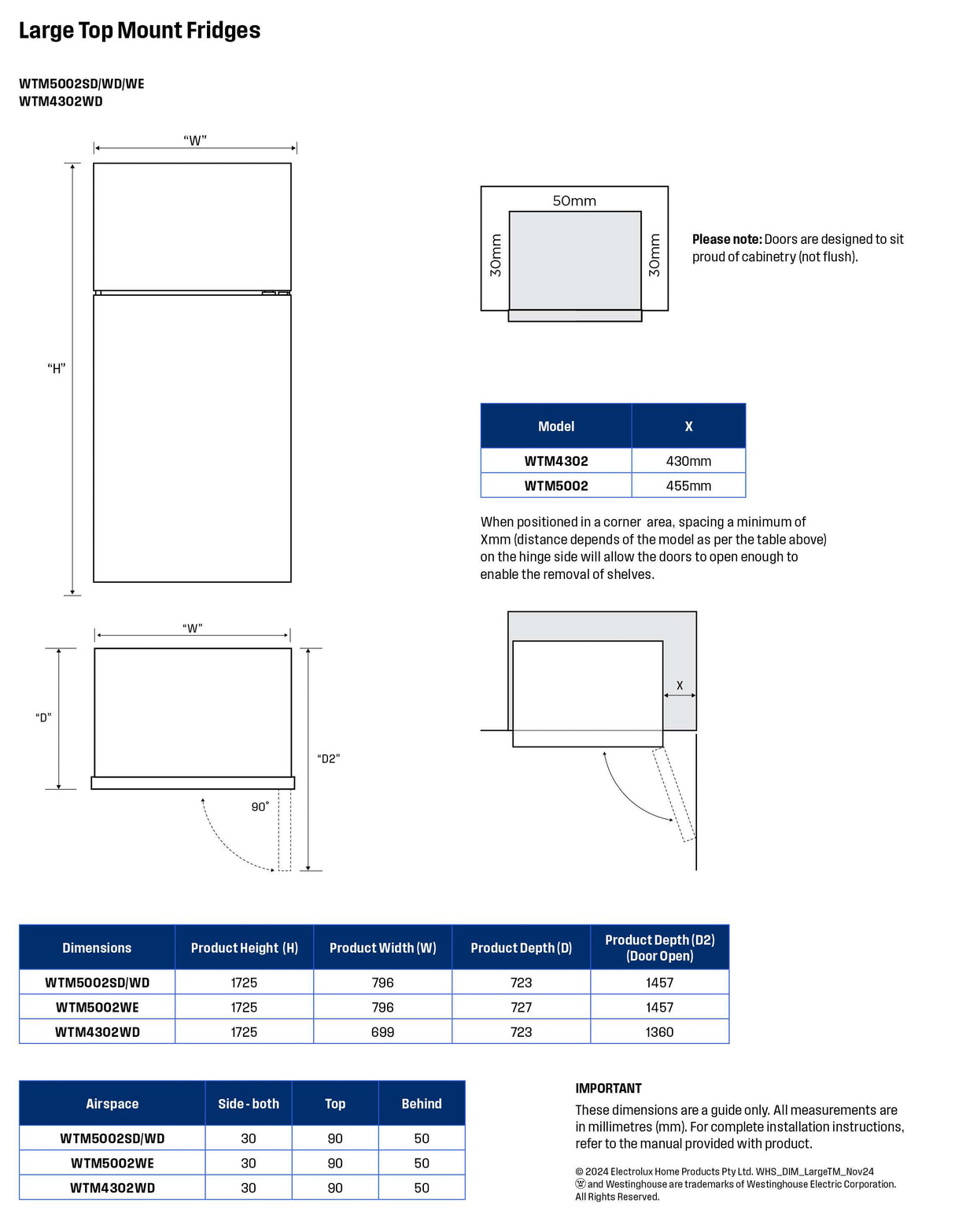 Westinghouse 431L Top Mount Refrigerator WTM4302WD-R | Greater Sydney Only