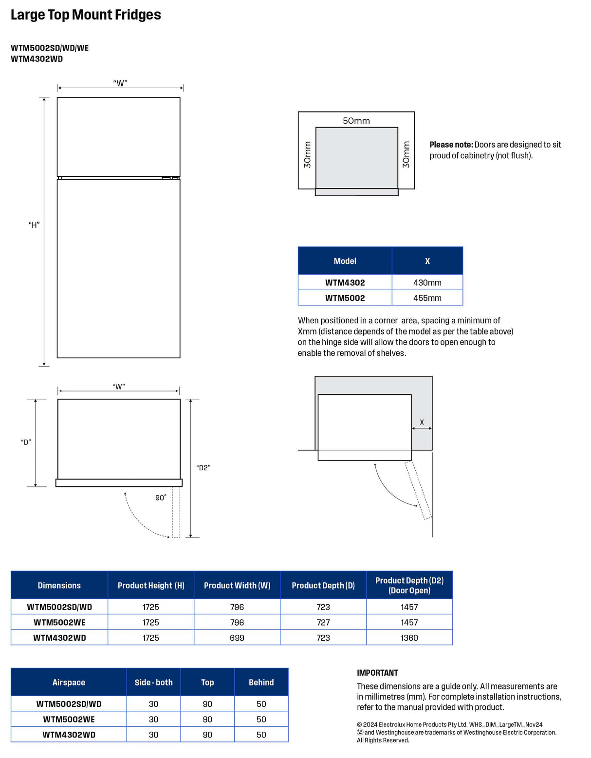 Westinghouse 503L Top Mount Refrigerator WTM5002SD-R | Greater Sydney Only