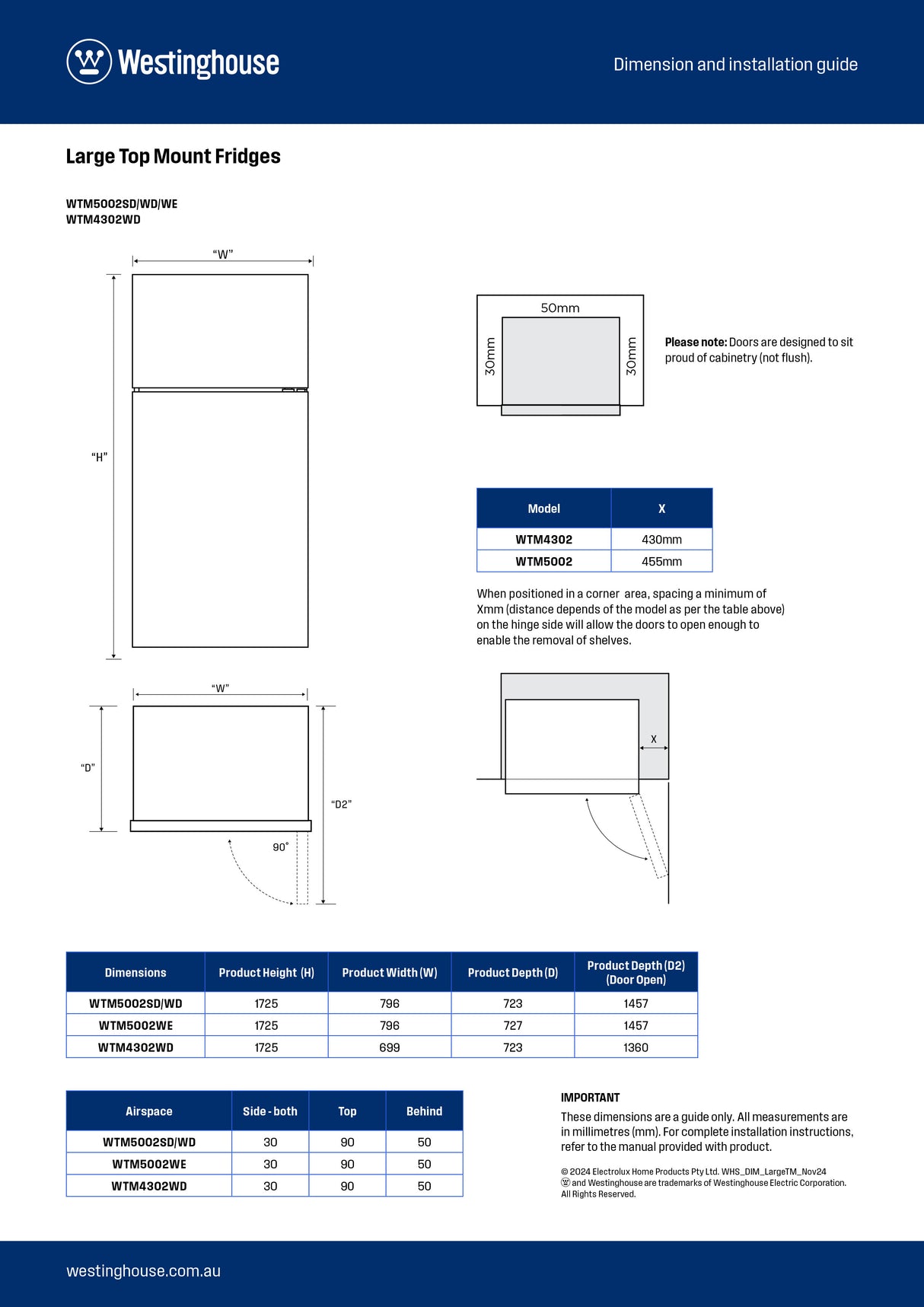 Westinghouse 503L Top Mount Refrigerator WTM5002WE-R | Greater Sydney Only