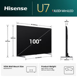 Hisense 100" U7QAU Mini-LED ULED 4K Smart TV 100U7QAU | Greater Sydney Only