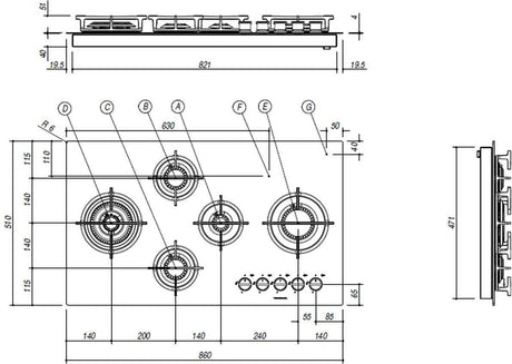 Abey Barazza 90cm Mood Natural Gas Cooktop 1PMD95B