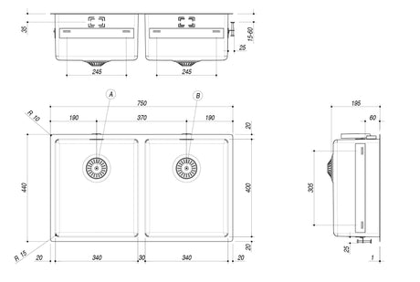 Abey Barazza R15 Double Bowl Inset Sink 1X842I