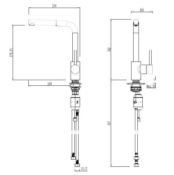Abey Lucia Goose Sidelever Pull Out Mixer Tap 3K6