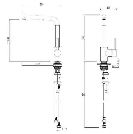 Abey Lucia Goose Sidelever Pull Out Mixer Tap 3K6