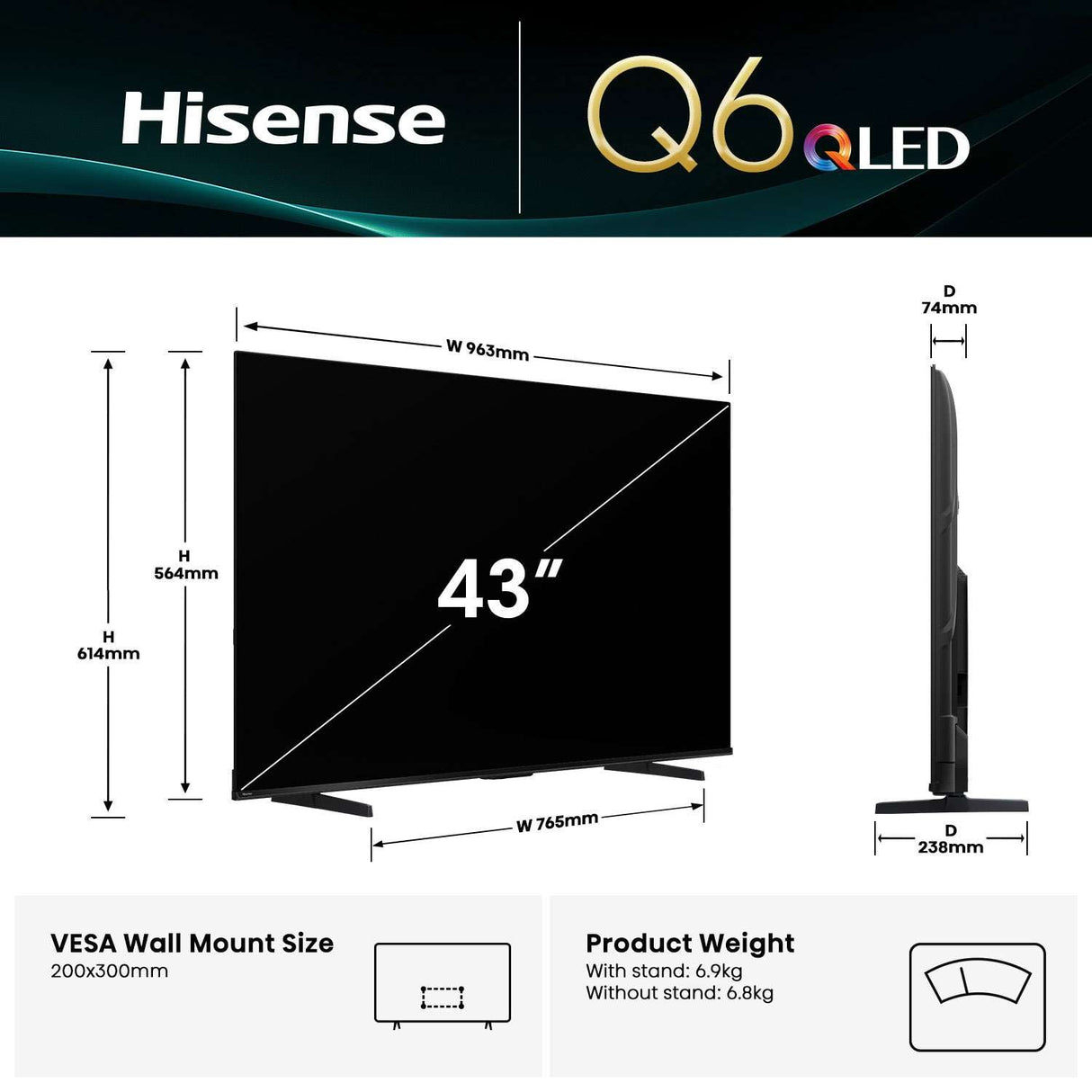 Hisense 43" Series Q6QAU QLED 4K Smart TV 43Q6QAU