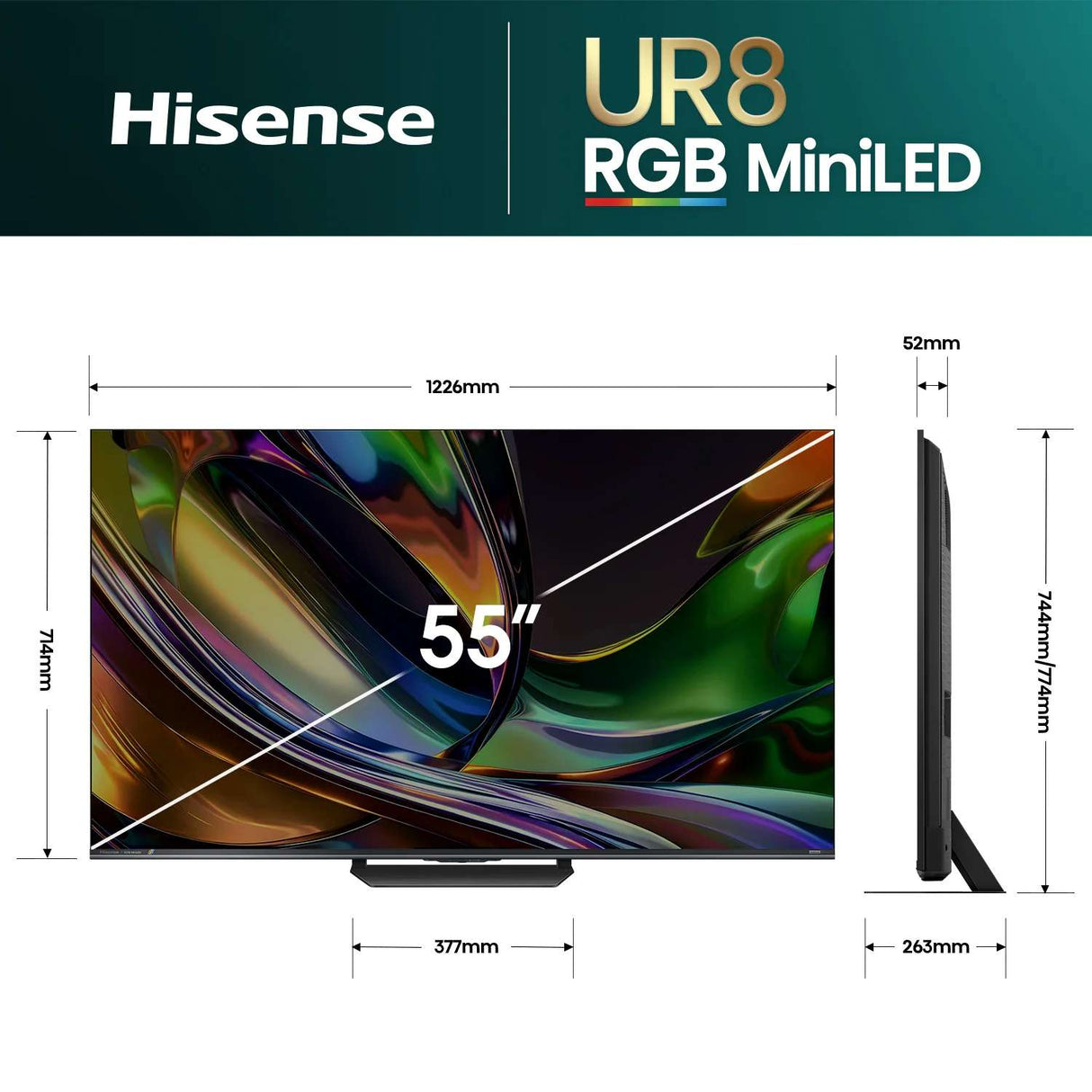 Hisense 55" RGB Mini LED UR8S 180Hz 4K Smart AI TV 55UR8SAU
