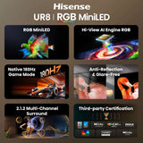 Hisense 55" RGB Mini LED UR8S 180Hz 4K Smart AI TV 55UR8SAU