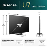 Hisense 75" U7QAU Series Mini-LED ULED 4K Smart TV 75U7QAU