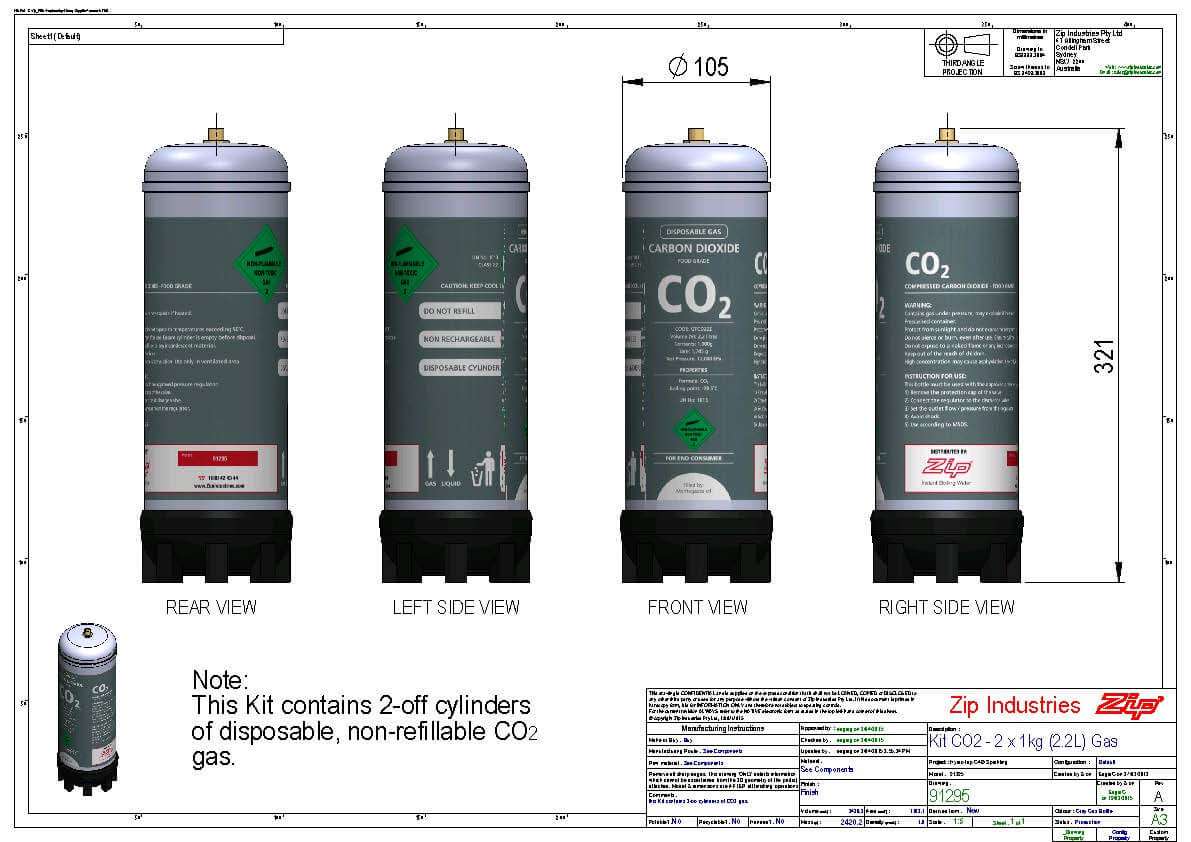 ZIP Sparkling Replacement Cartridges (2 X 1kg/2.2L Tanks) 91295