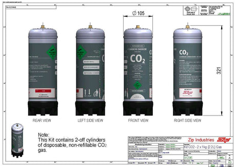 ZIP Sparkling Replacement Cartridges (2 X 1kg/2.2L Tanks) 91295