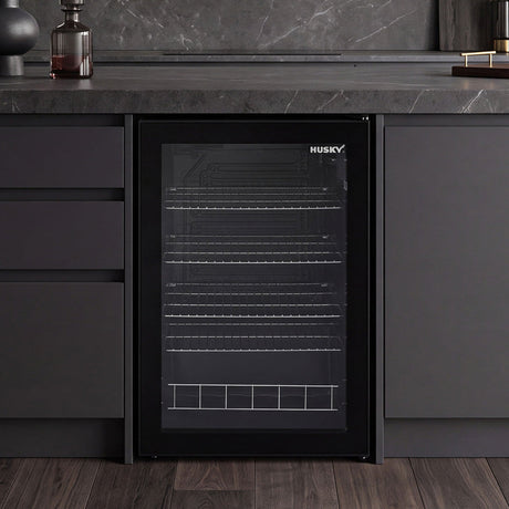 Husky 130L Single Glass Door Bar Fridge HUS130CNBLK