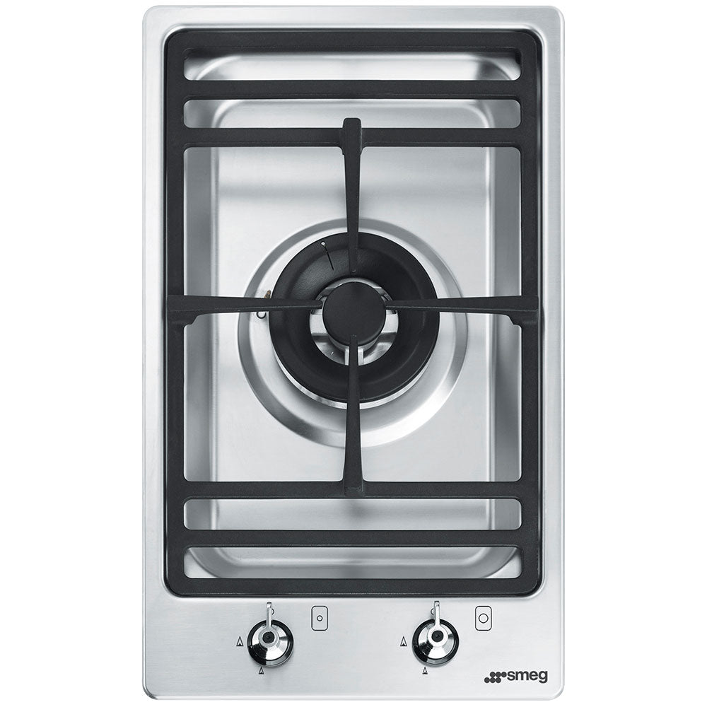 Smeg 30cm Domino-Style Stainless Steel Dual Control Wok Burner Gas Cooktop PGA31G-1