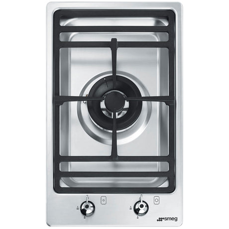 Smeg 30cm Domino-Style Stainless Steel Dual Control Wok Burner Gas Cooktop PGA31G-1