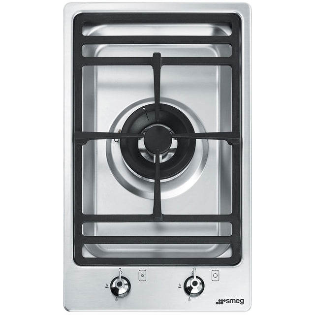 Smeg 30cm Domino-Style Stainless Steel Dual Control Wok Burner Gas Cooktop PGA31G-1