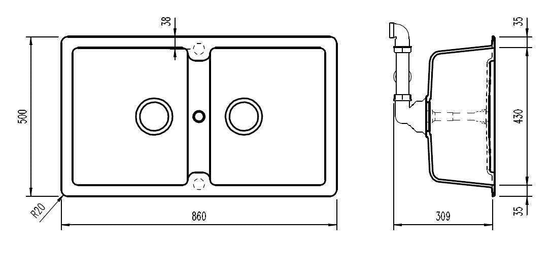 Abey Schock Typos Onyx N200 Double Bowl Inset Granite Sink TN200B