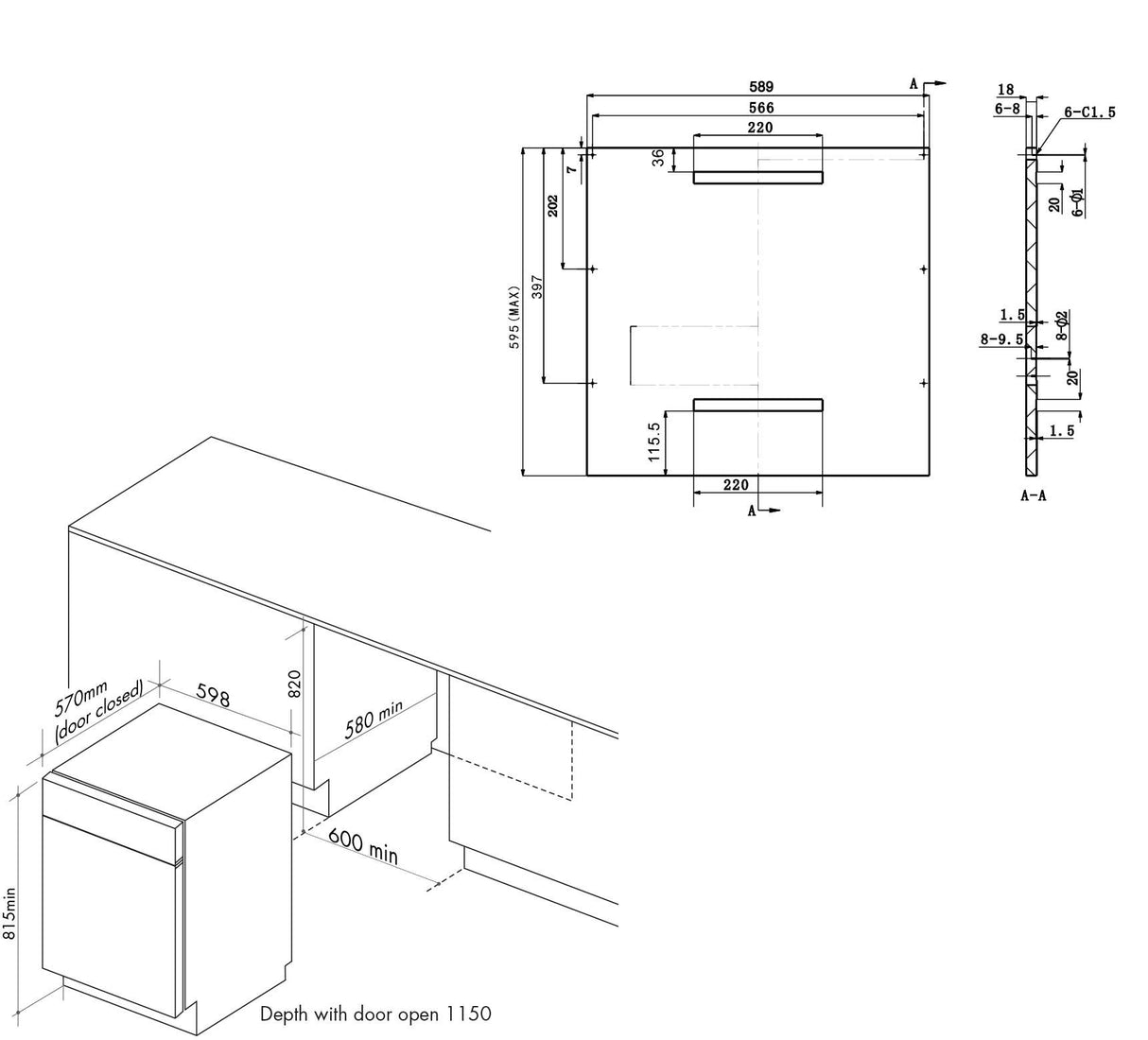 Artusi 60cm Semi-Integrated Dishwasher ADWSI601X