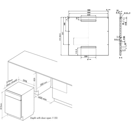 Artusi 60cm Semi-Integrated Dishwasher ADWSI601X