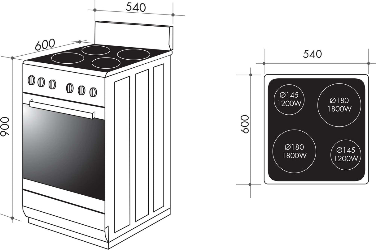 Artusi 54cm Electric Freestanding Oven/Stove AFC547W