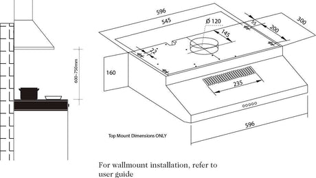 Artusi 60cm Stainless Steel Fixed Rangehood AFR650X