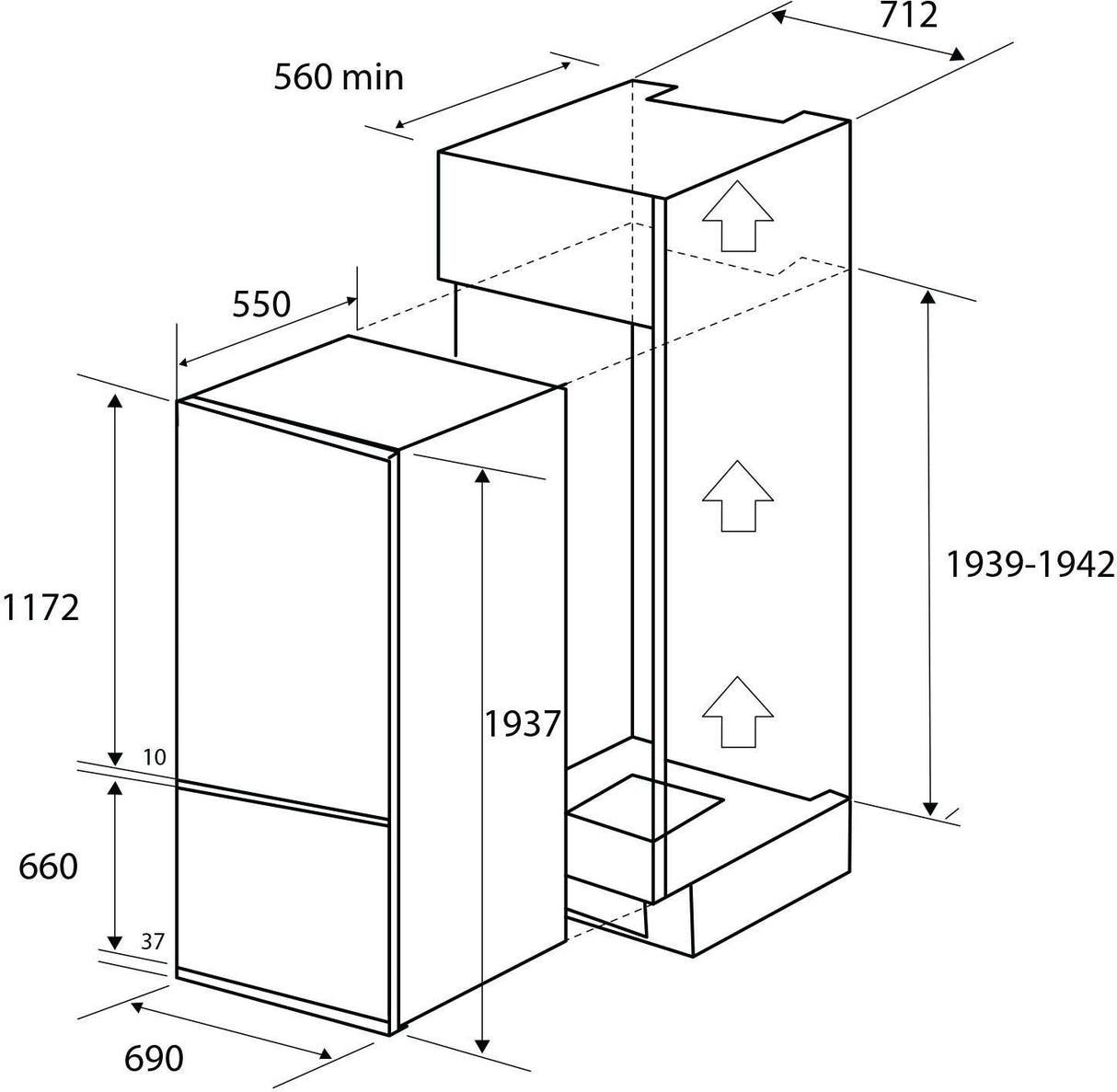 Artusi 350L Fully Integrated Fridge/Freezer AINT7000 | Greater Sydney Only