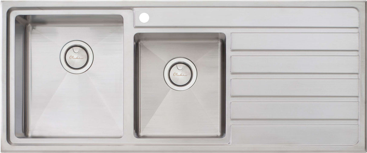 Oliveri 1 & 3/4 Double Left Hand Bowl Inset/Undermount Sink With Drainer AP1411