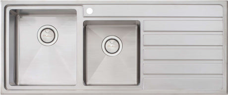 Oliveri 1 & 3/4 Double Left Hand Bowl Inset/Undermount Sink With Drainer AP1411